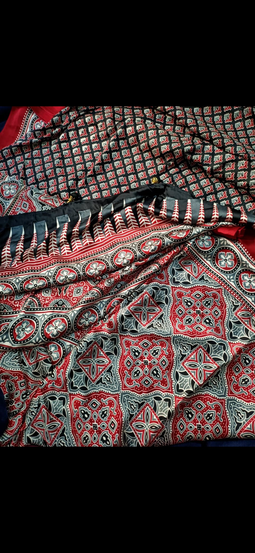 Azrakh print modal silk saree