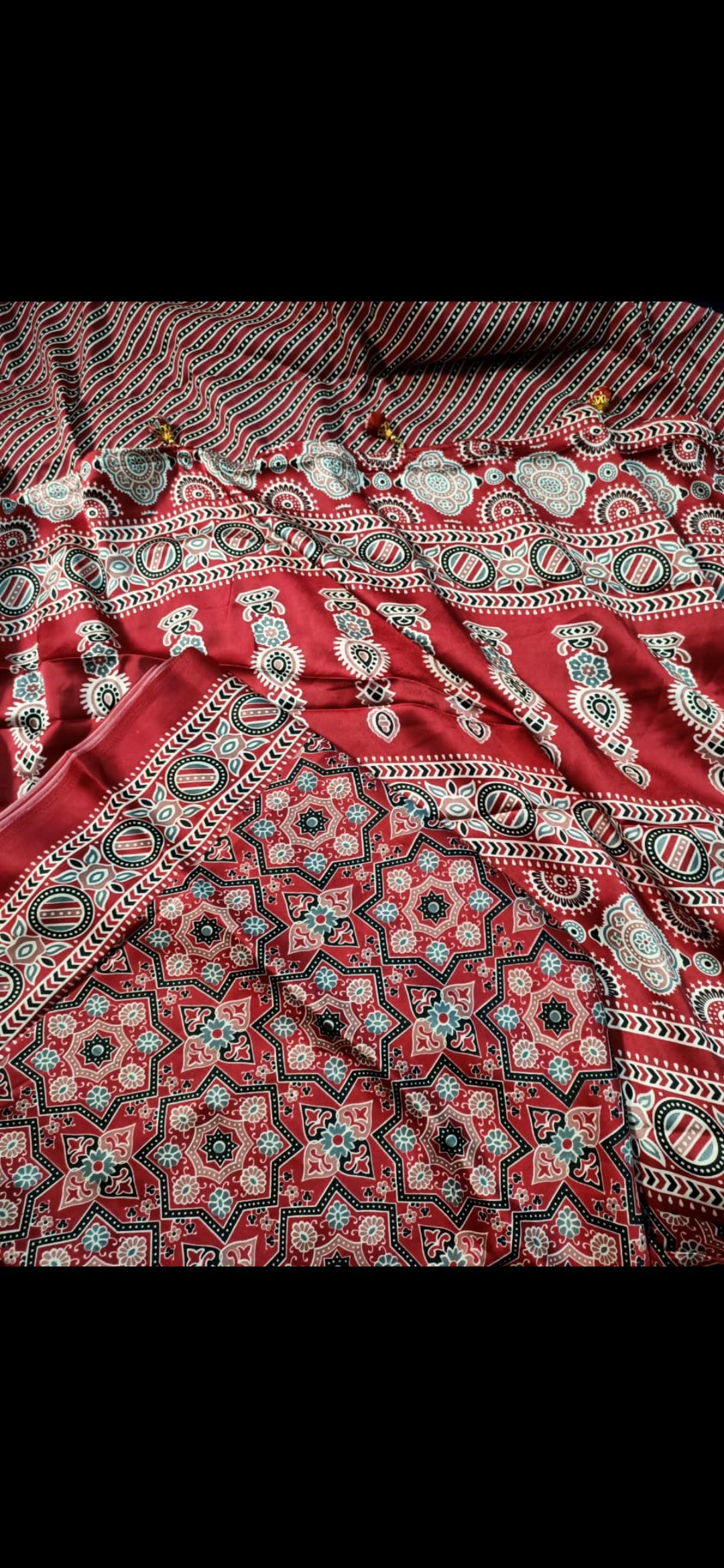 Azrakh print modal silk sari