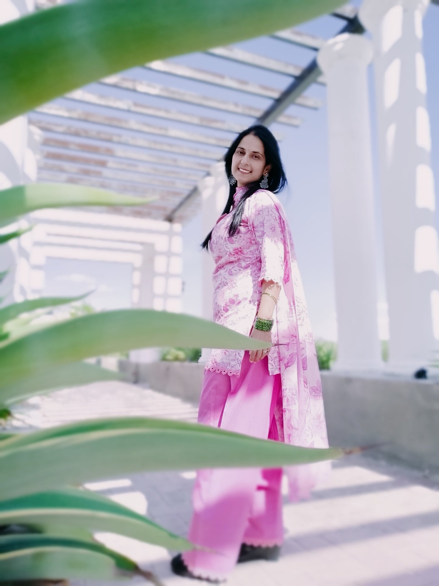 Pink Flower Farsi Salwar Set with duppatta