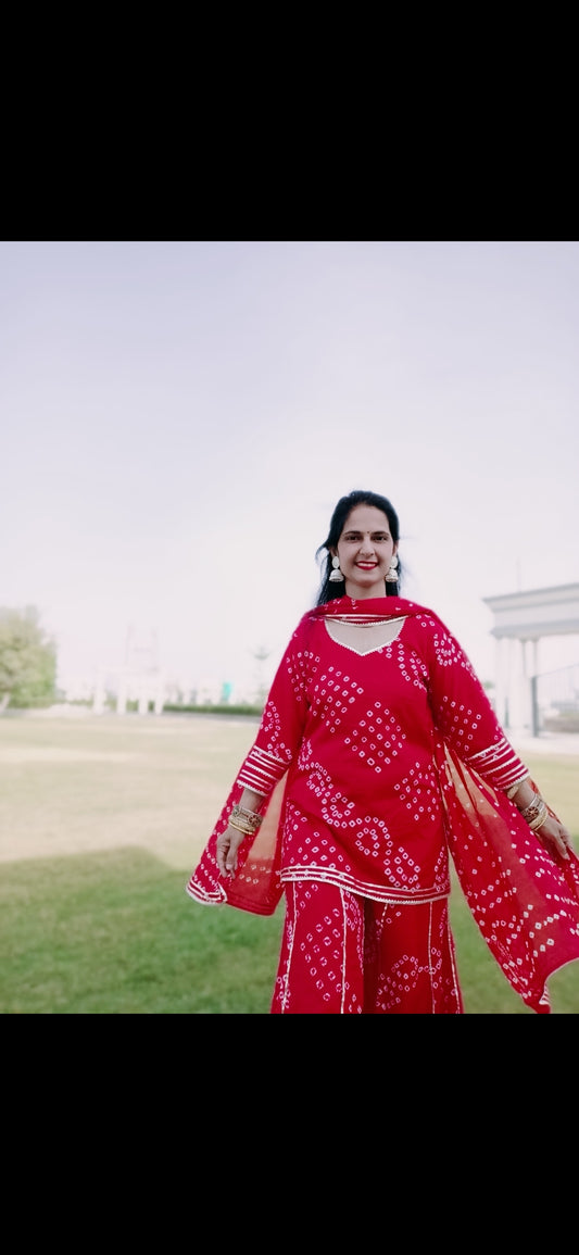 Red Bandhani Sharara suit