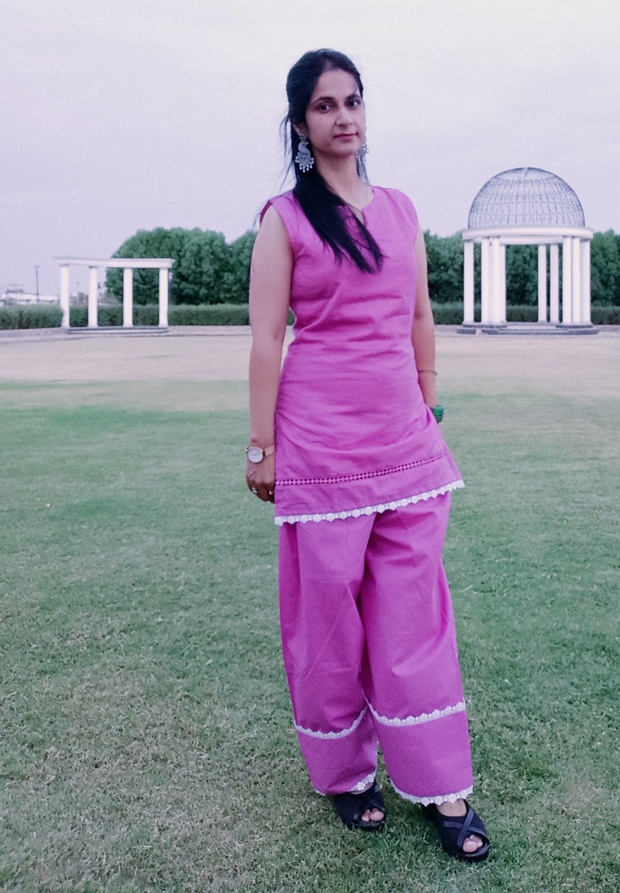 Pink short kurti with farsi salwar