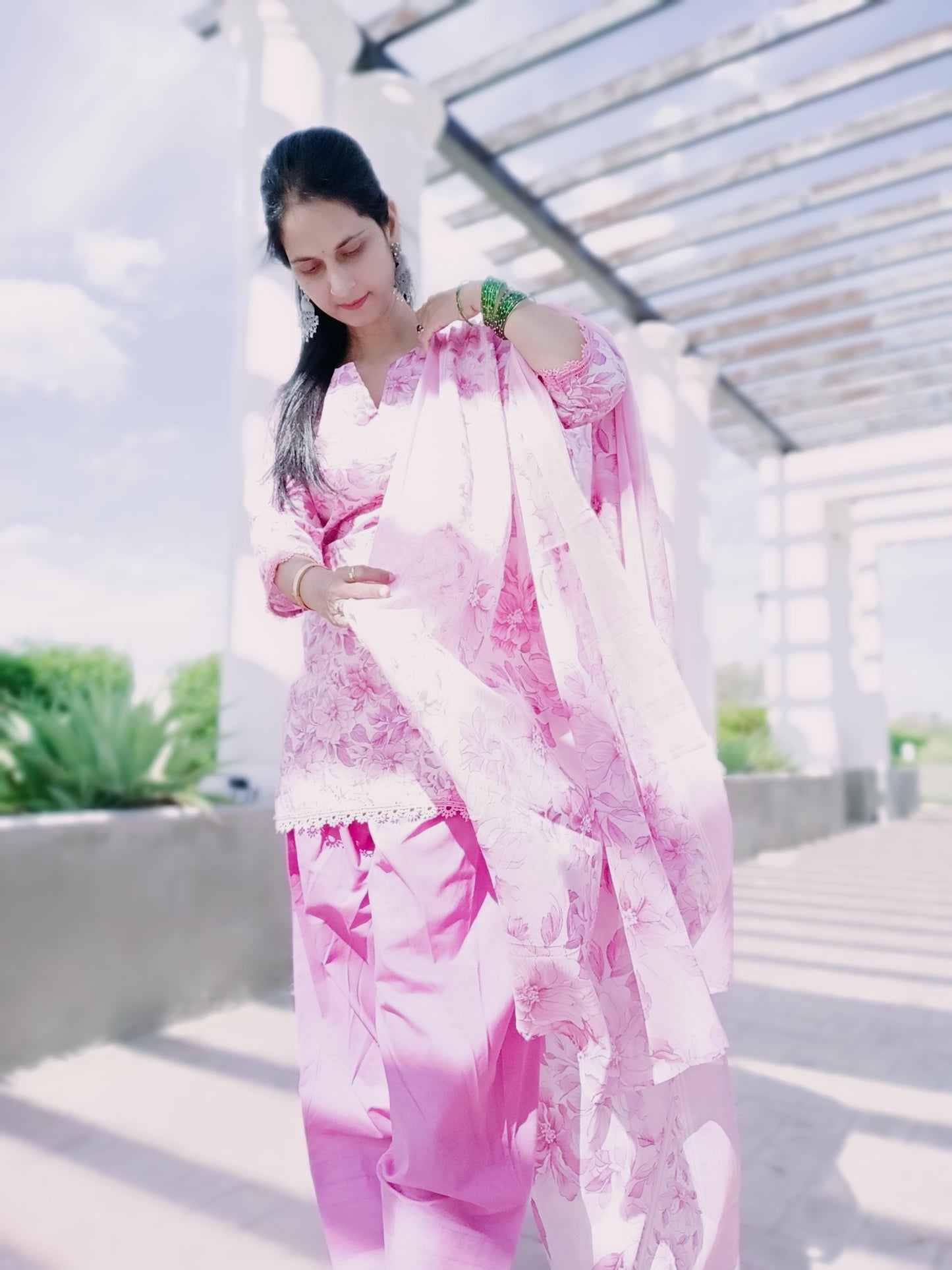 Pink Flower Farsi Salwar Set with duppatta